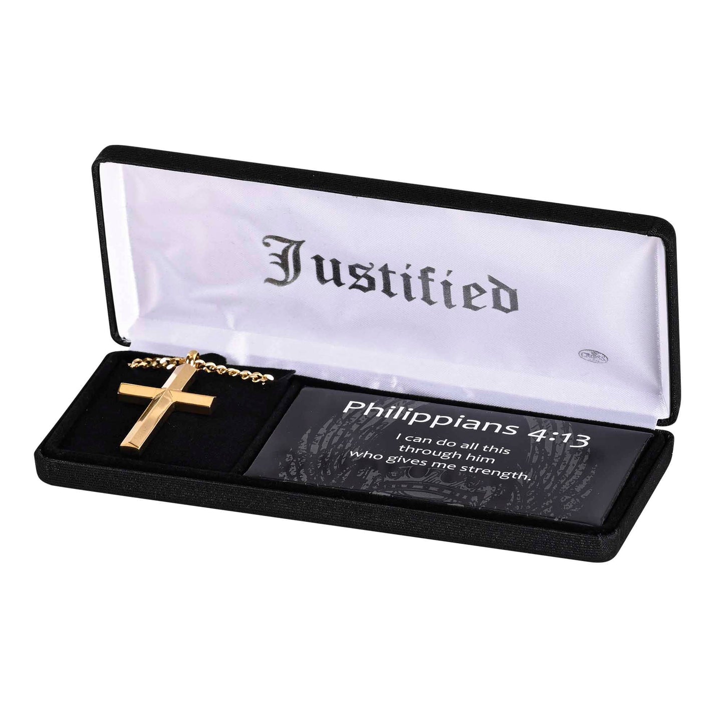 Necklace Gold Bevel Cross Justified 24L