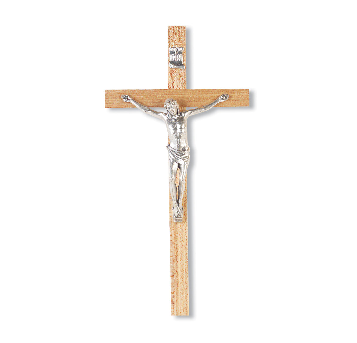 Oak Wood Cross with Silver Corpus 10"