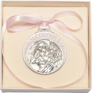 Baby with Angel Crib Medal (Pink)