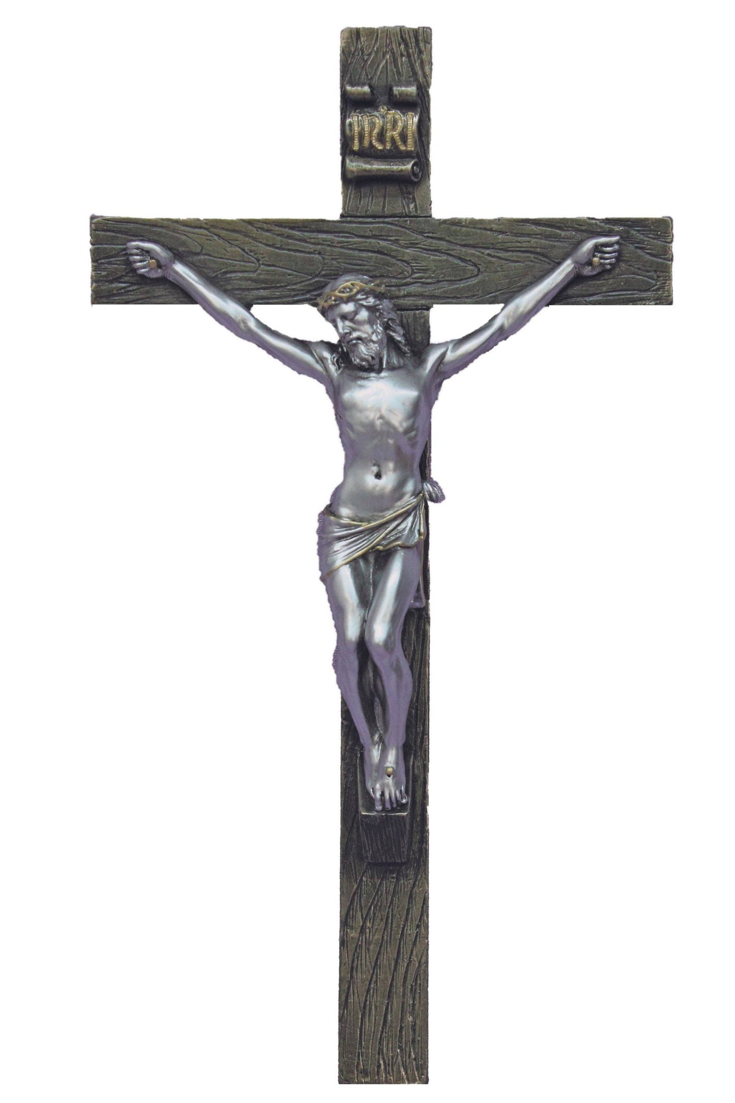 Crucifix in Cold Cast Bronze/Pewter Style 10"