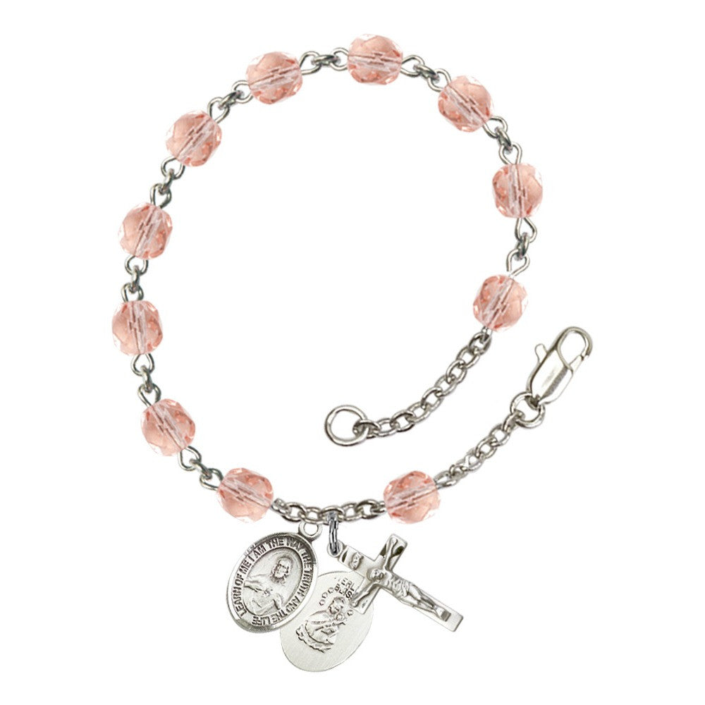 Scapular Pink October Rosary Bracelet 6mm