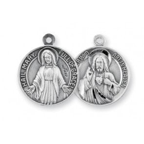 Sterling Silver Our Father/Hail Mary Medal with Chain