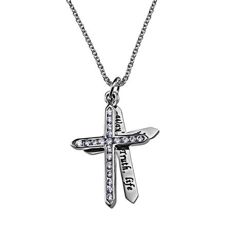 "Way, Truth, Life" Twin Cross Necklace