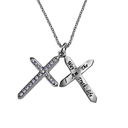 "Way, Truth, Life" Twin Cross Necklace