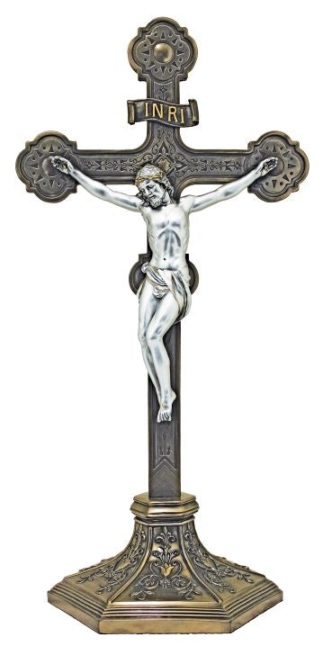Pewter on Bronze Standing Crucifix