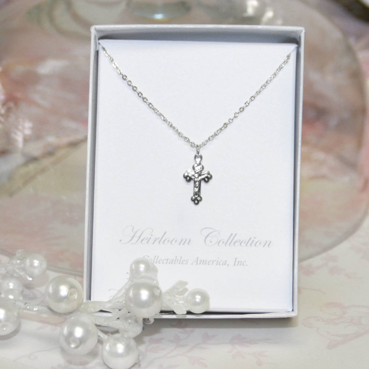 Rhodium 16" Crucifix Necklace