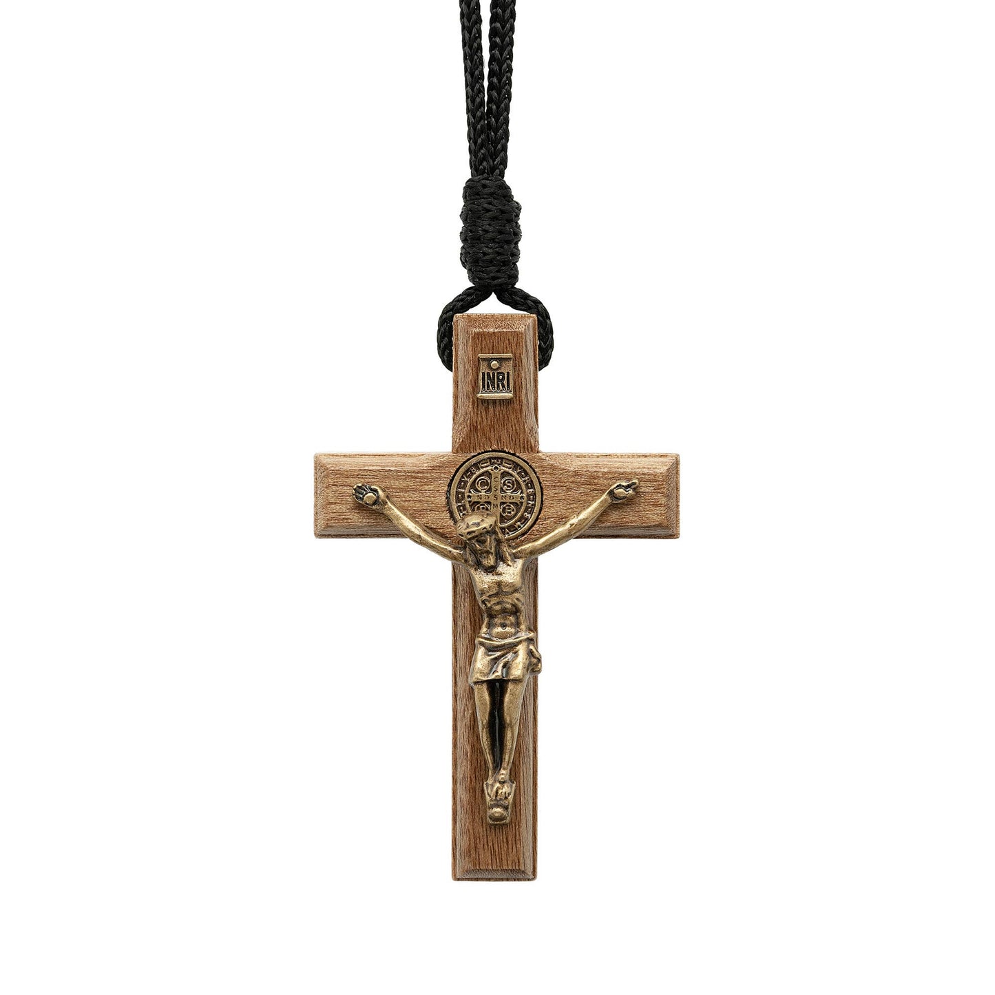 St. Benedict Wooden Crucifix Necklace   2.75"