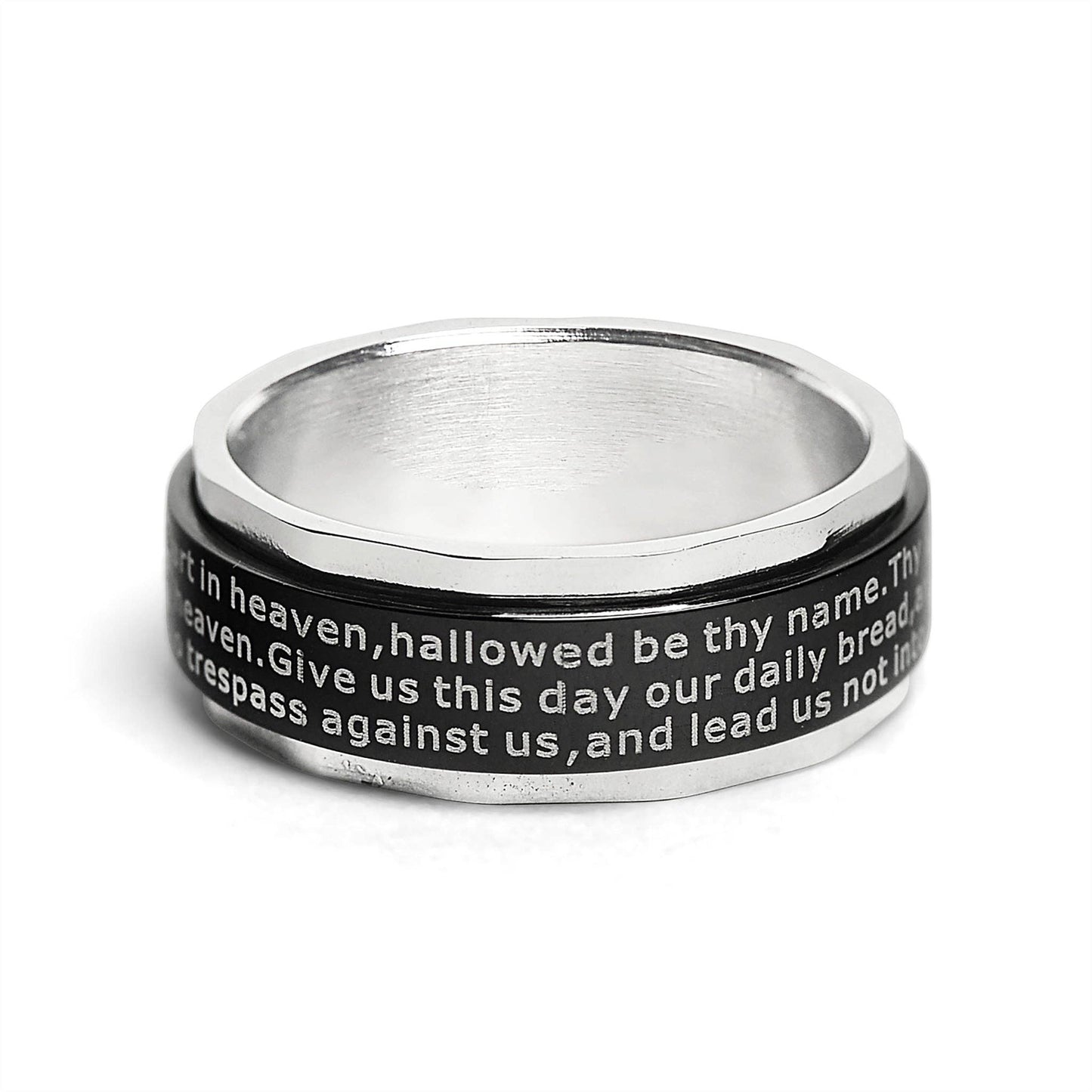Highly Polished Stainless Steel Lord's Prayer Spinner Center Ring
