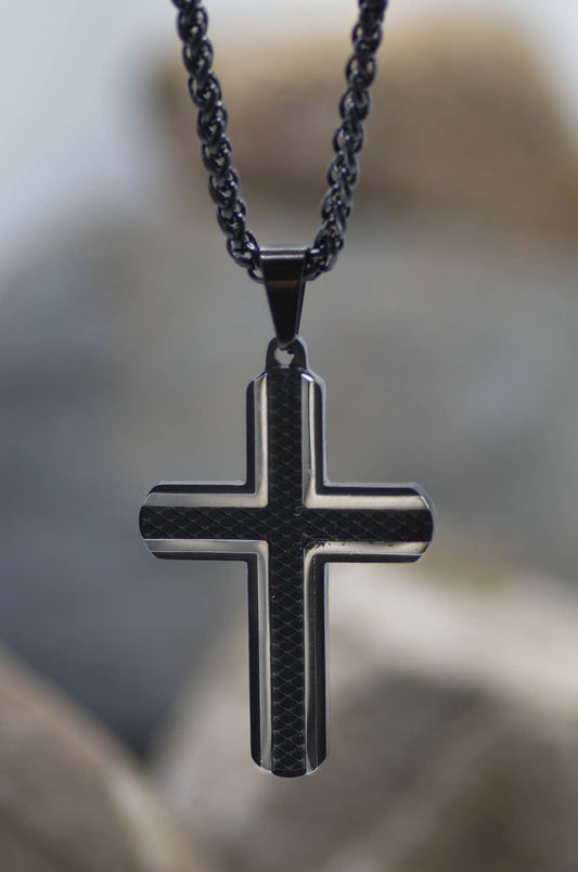 Black Textured Cross Necklace