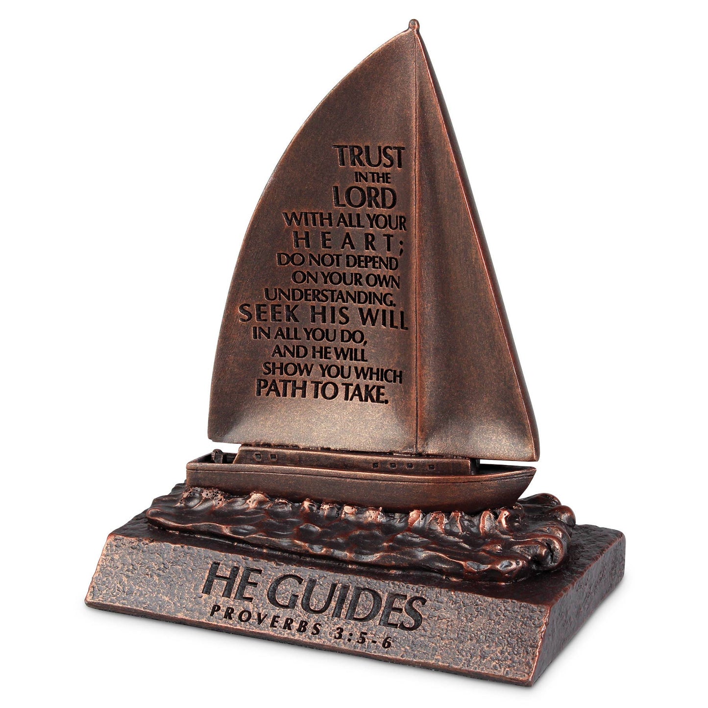 LCP He Guides Bronze-Finish Sailboat Tabletop Sculpture
