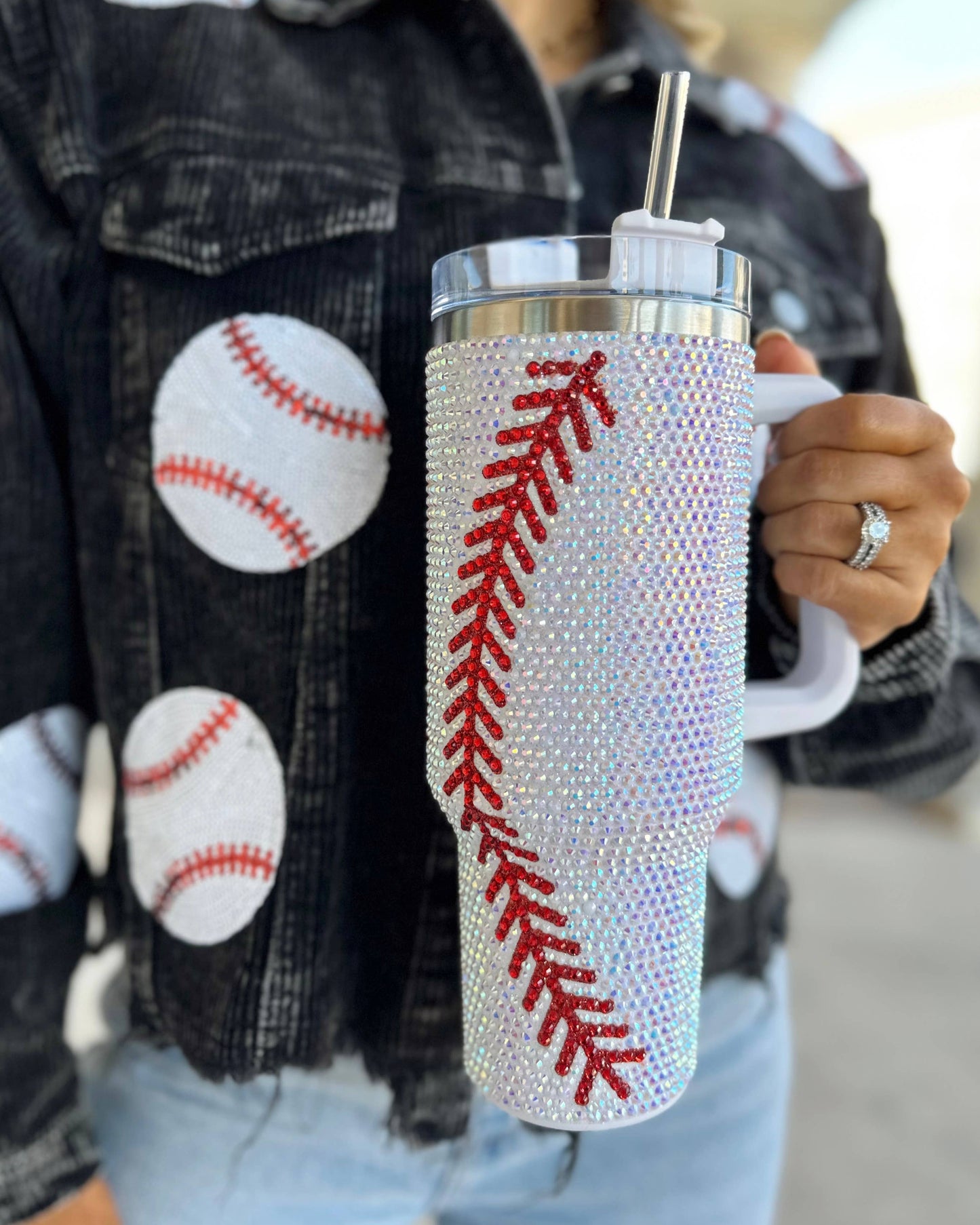 Crystal Baseball White/Red 40 Oz. Tumbler