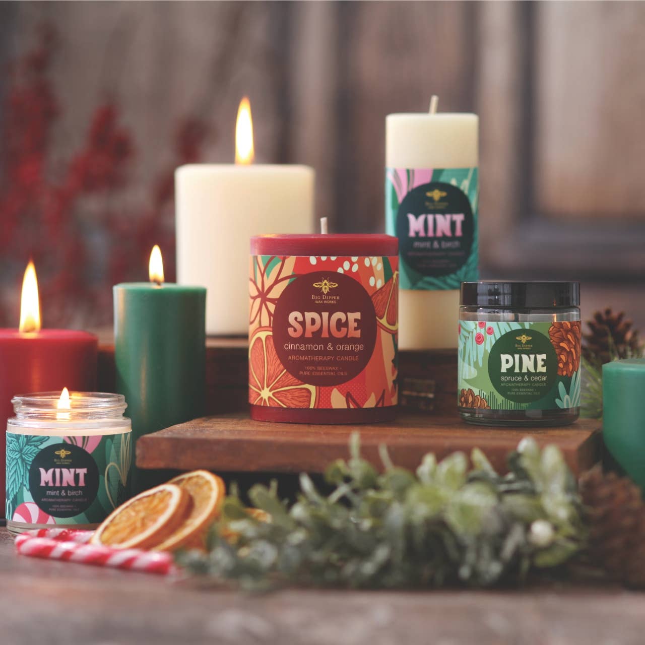 Pillar Candles – Beeswax Aromatherapy – Holiday Collection