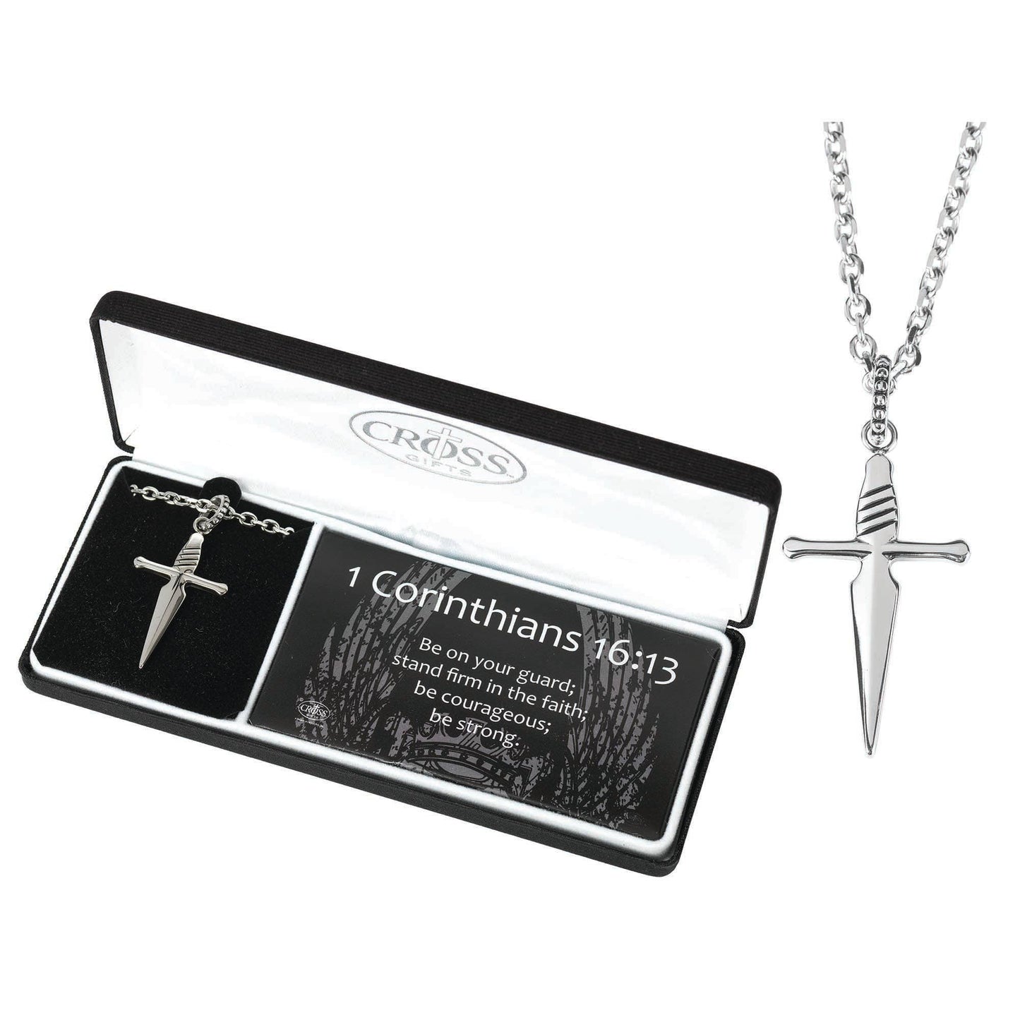 Sword Cross Necklace 24" Chain