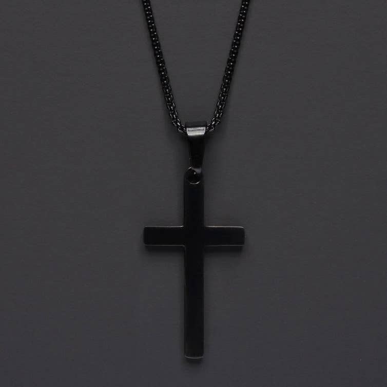 Large Black Cross Necklace for Men