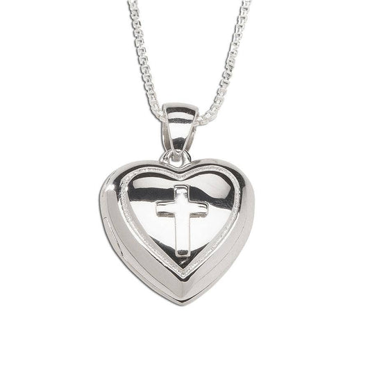 Sterling Silver Girls Heart Locket With Cross