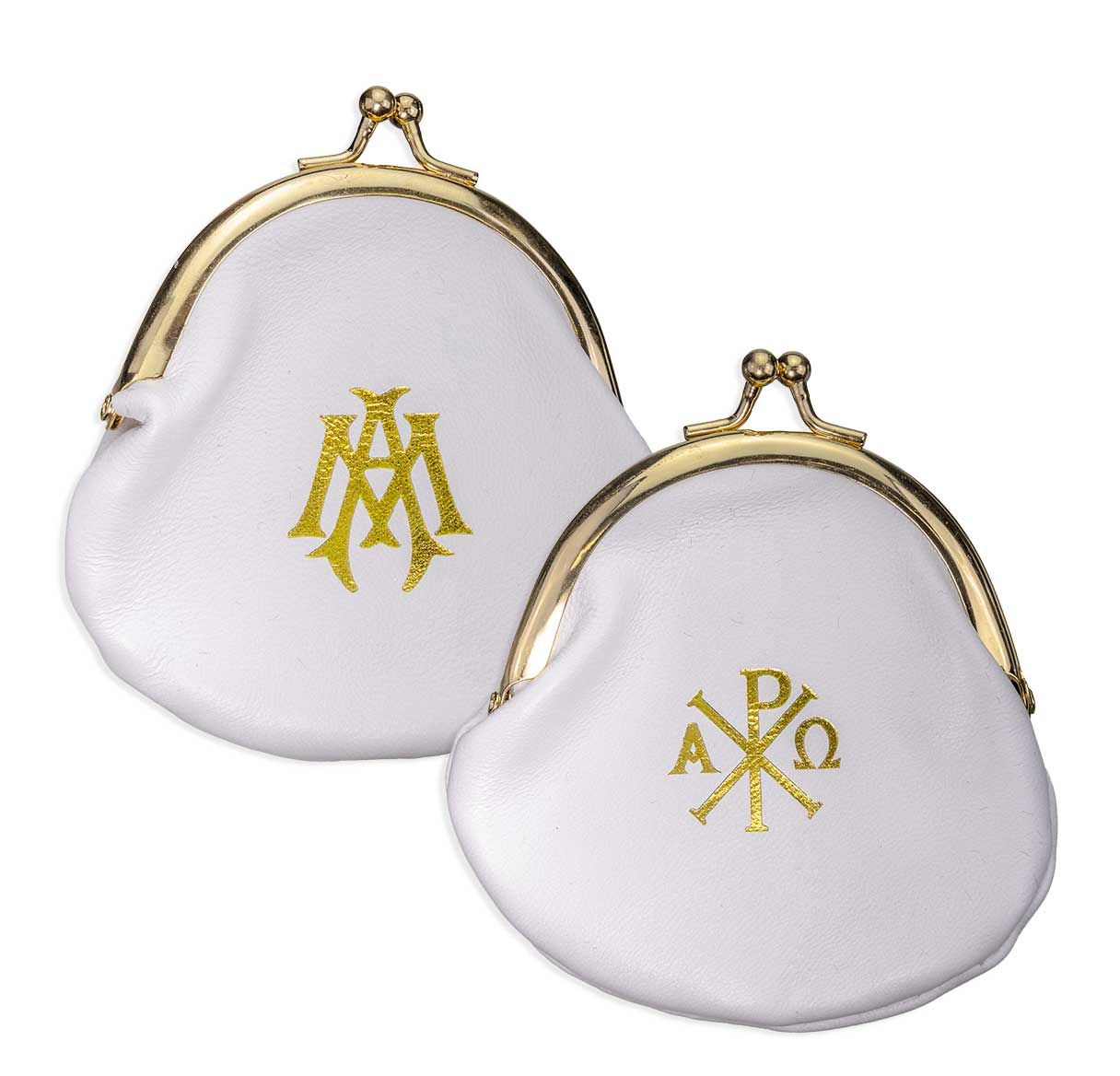 Genuine Sheepskin Leather Rosary Pouch with Polished Brass Snap Opening