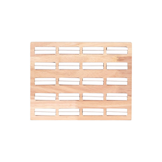 Natural Wood & Leather 20 Unit Slotted Ring Display