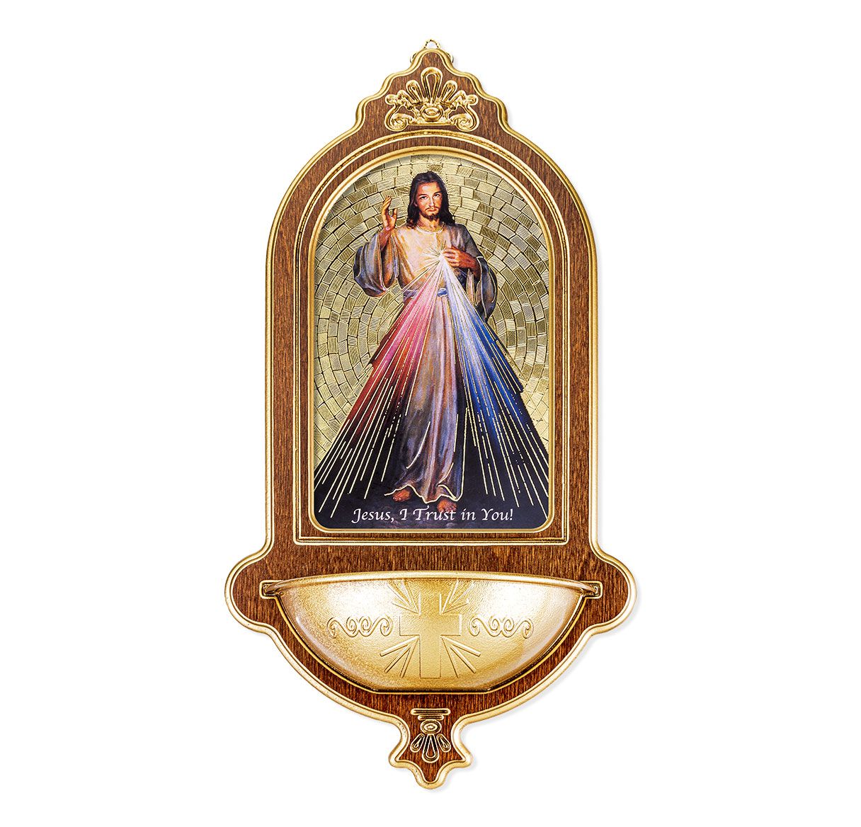 10 x 5-1/2" Divine Mercy Wooden Holy Water Font