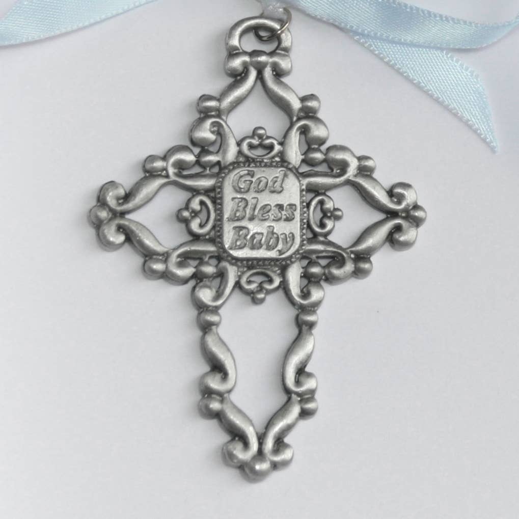 Cross Crib Medal with Blue Ribbon