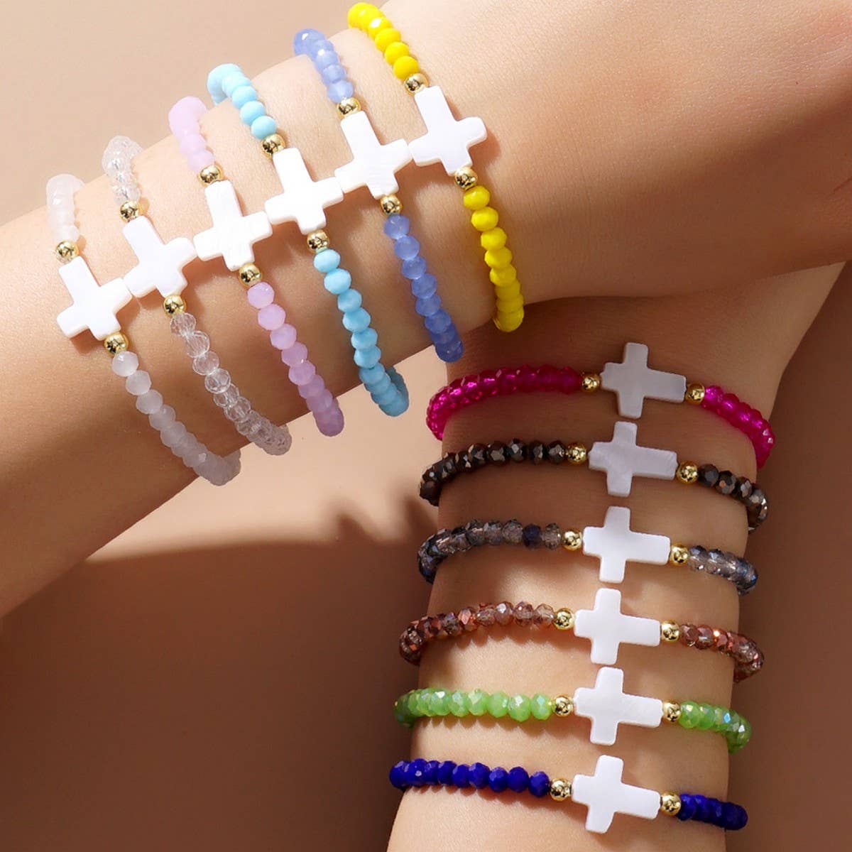 Colored Bead Cross Bracelet