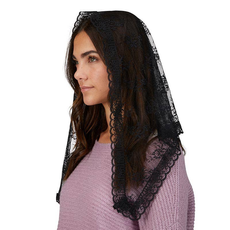Blk Lace Trad Chapel Veil