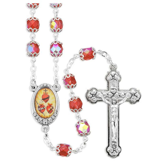 JMJ Three of Hearts Double Capped Ruby Bead Rosary