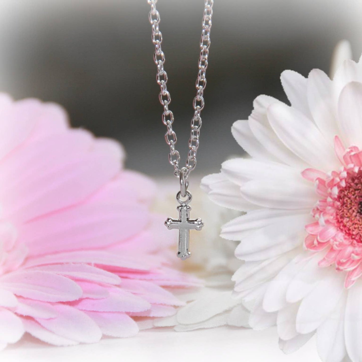 Petite Rhodium 16" Cross Necklace