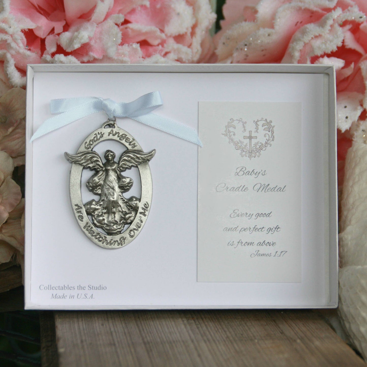 Angel Crib Medal with Blue Ribbon