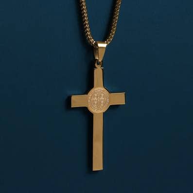 Large St. Benedict Gold Cross Necklace