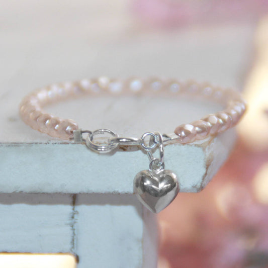 Pastel Pink Sterling & Rhodium Sweet 5" Bracelet