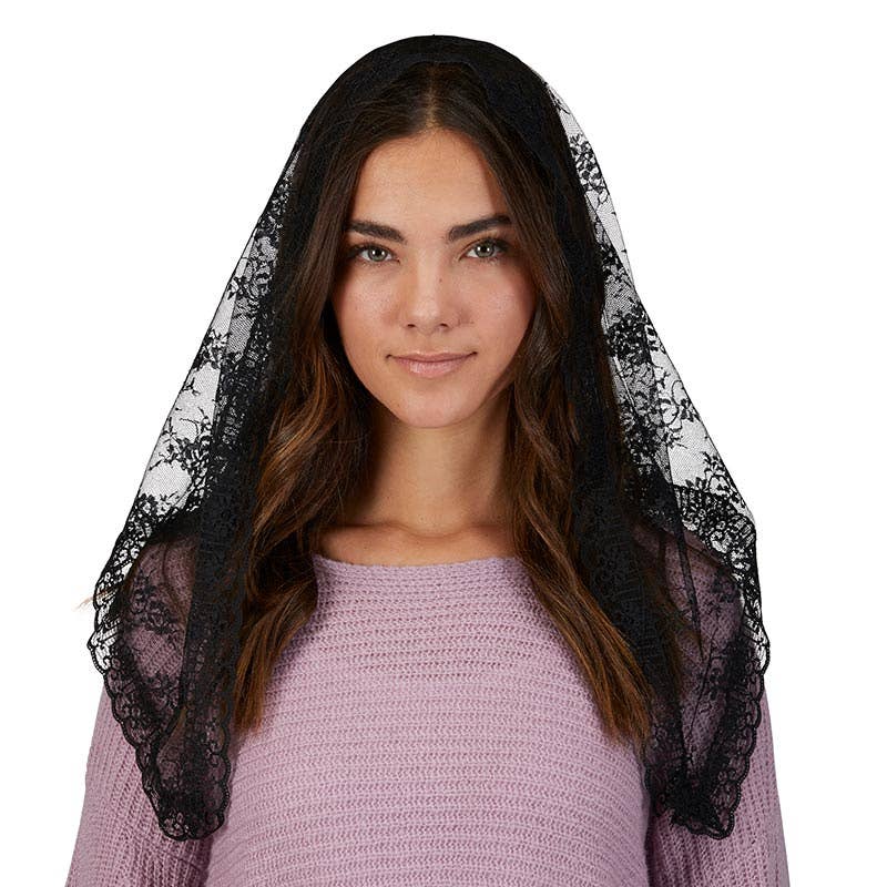 Blk Lace Trad Chapel Veil