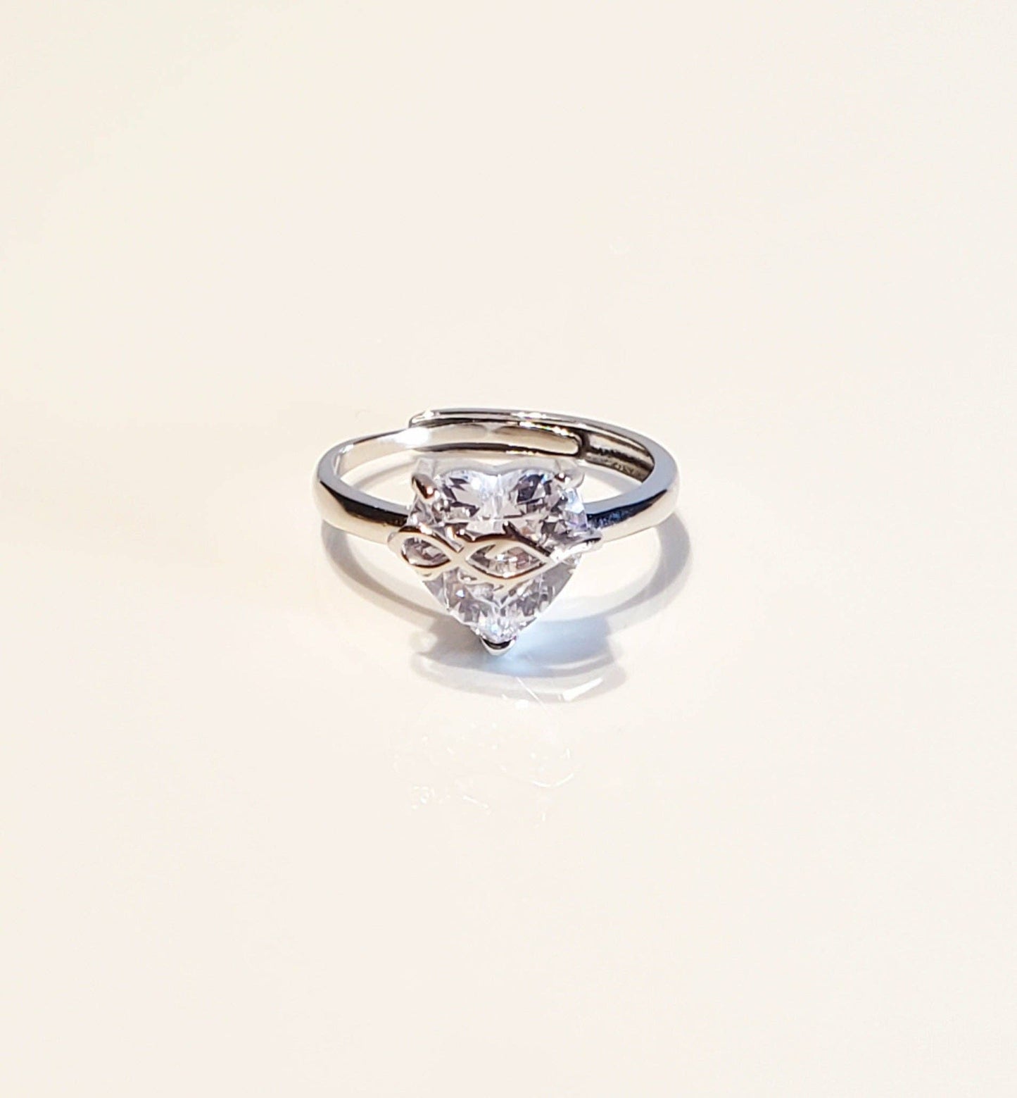 Adjustable White Sacred Heart Ring