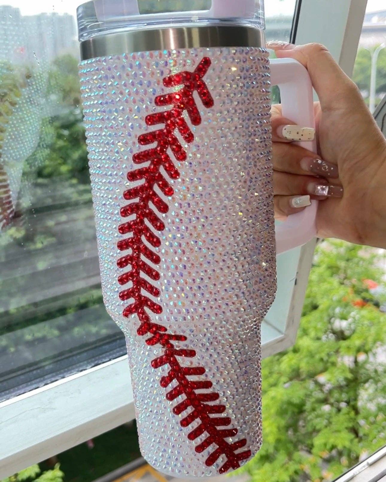 Crystal Baseball White/Red 40 Oz. Tumbler