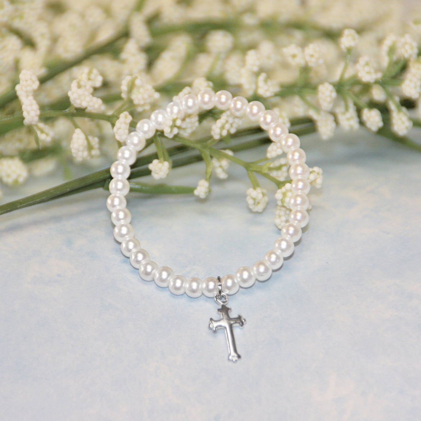 Pearl Cross Stretchy 5" Bracelet