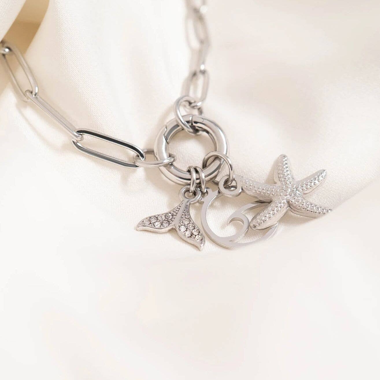 Stainless Steel Paperclip with Charm Keeper Chain Bracelet