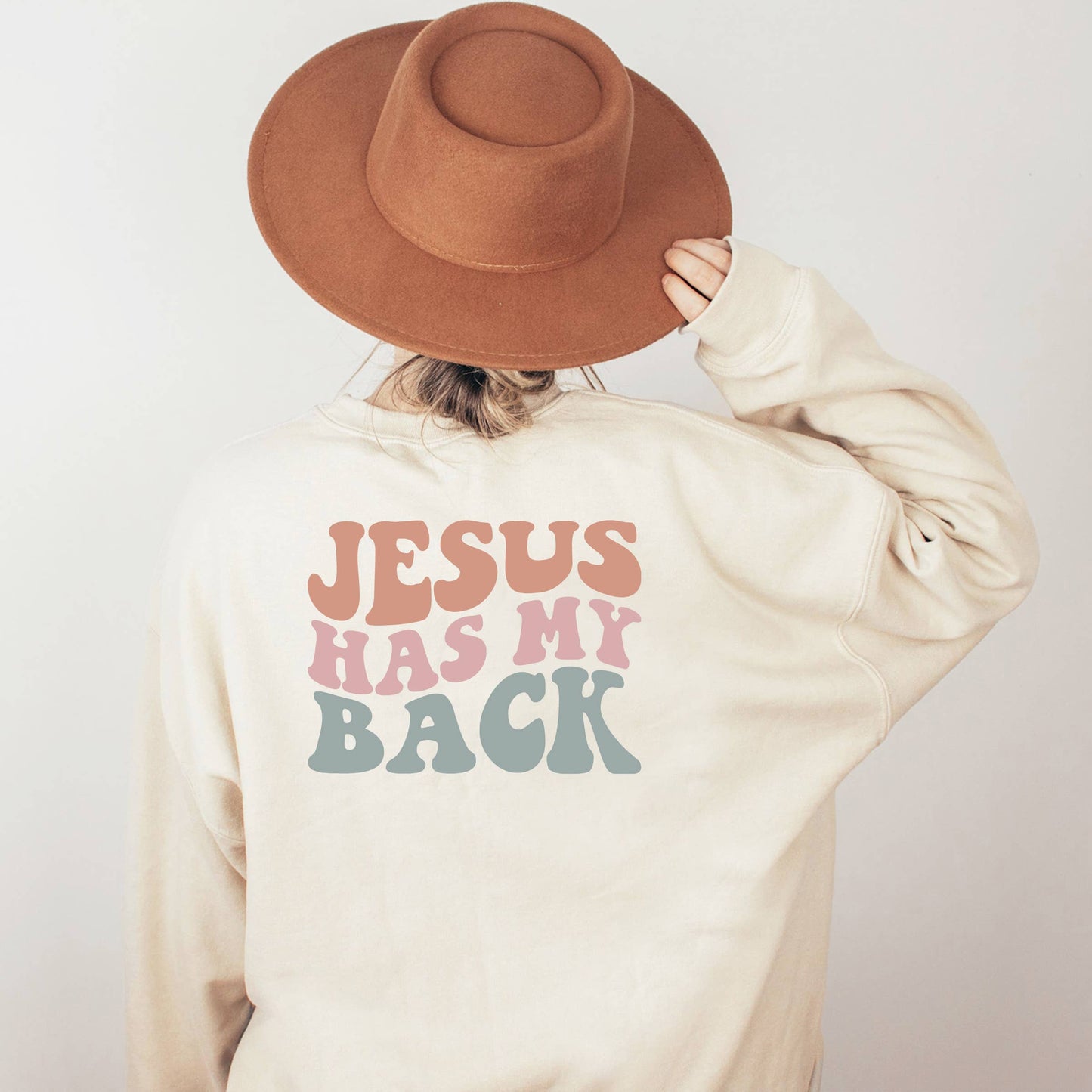 Jesus Has My Back Wavy Front and Back | Sweatshirt