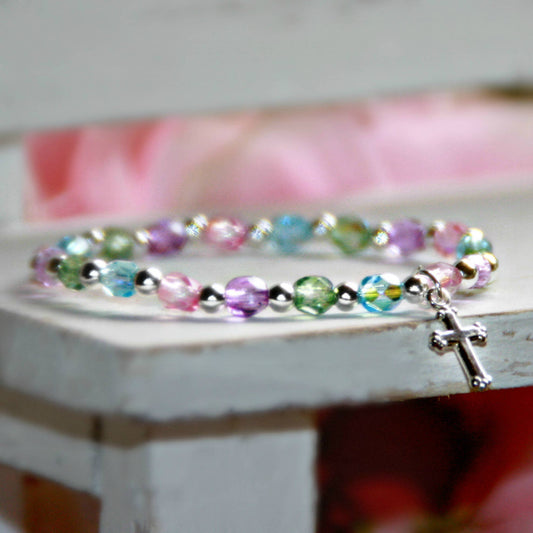 Pastel Cross 5" Stretch Bracelet