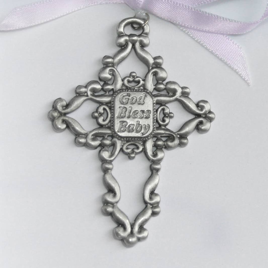 Cross Crib Medal with Pink Ribbon