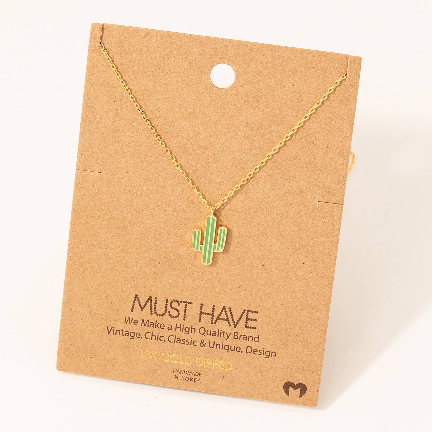 Dainty Striped Cactus Pendant Necklace