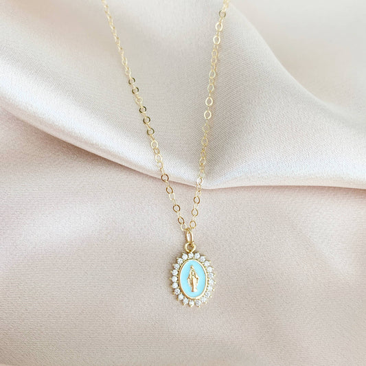 Lourdes Virgin Mary Religious Necklace Gold Filled