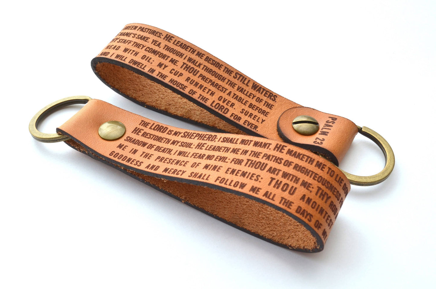 Psalms 23 Leather Keychain