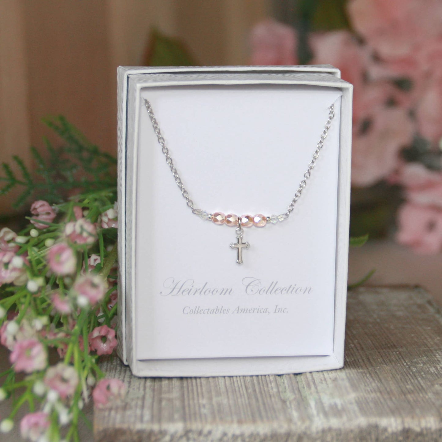 Pastel Pink Faceted Pearl 16" Cross Necklace