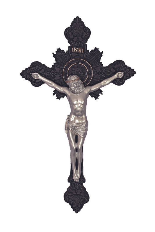 St. Benedict Crucifix Black/ Pewter Style 7.75"
