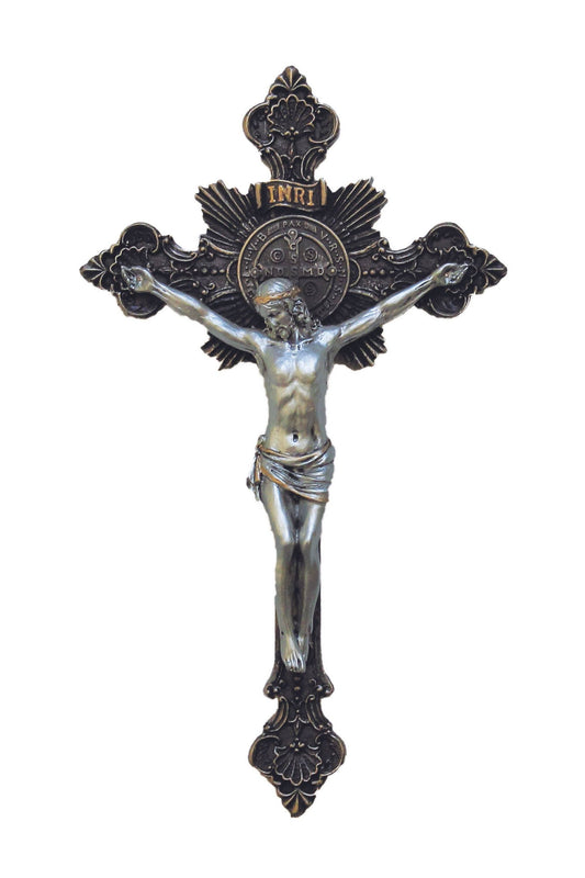 St. Benedict Crucifix Cold Cast Bronze/Pewter Style 7.75"