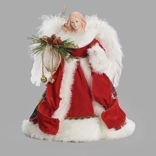 12"H Angel, Plaid Cloak Tree Topper