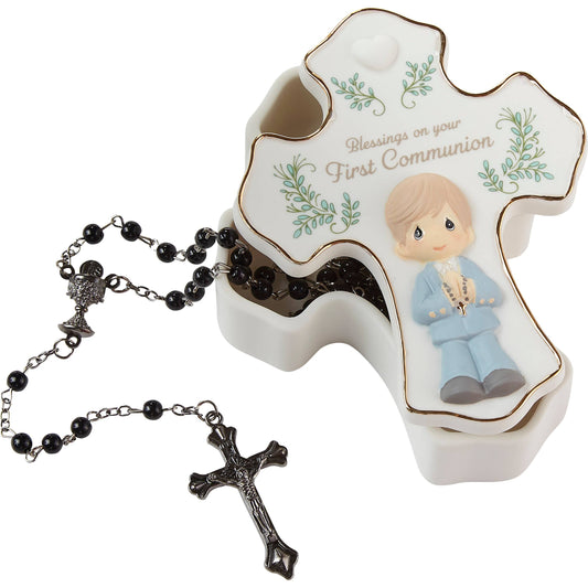 Precious Moments Cross Boy Communion Rosary Box