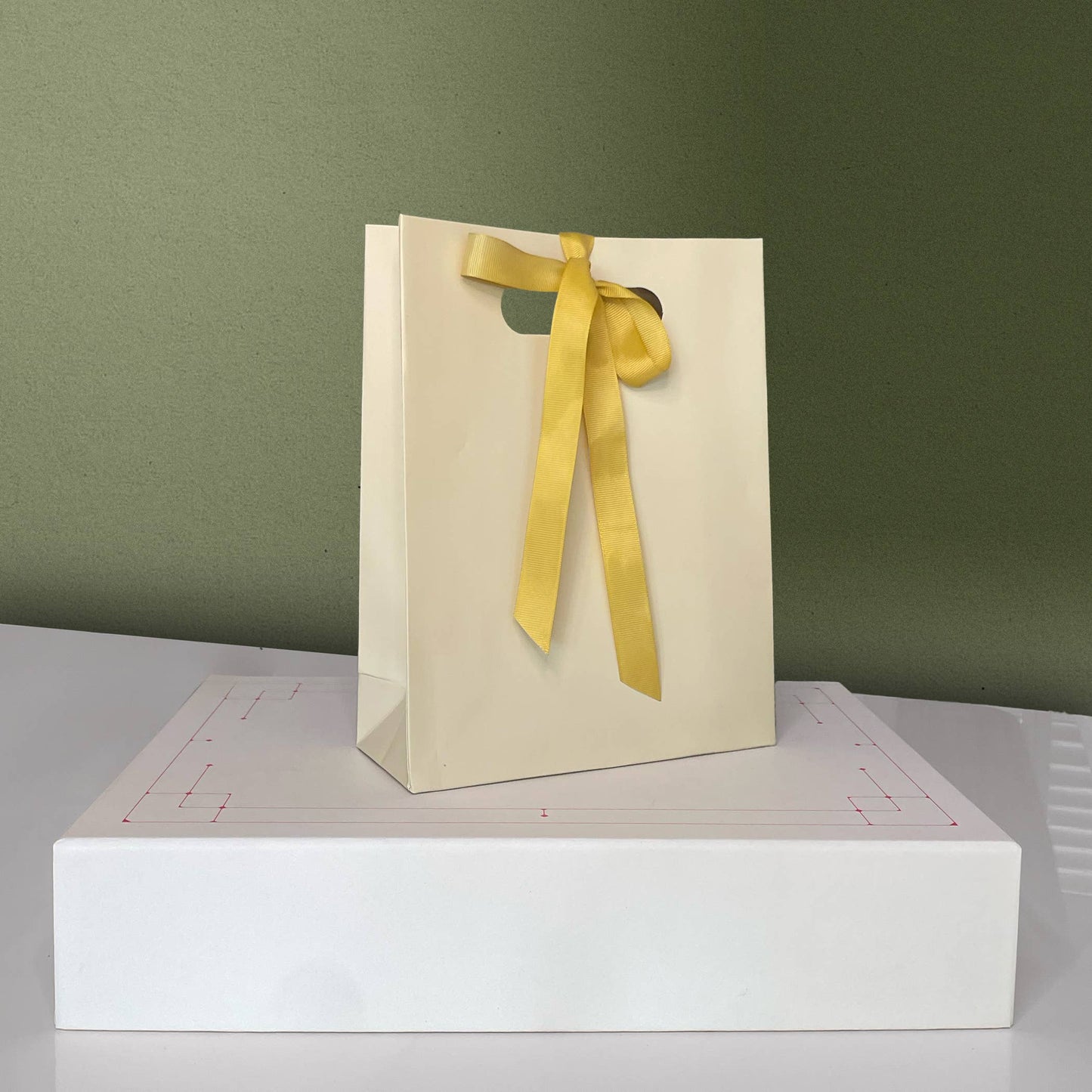 Cream Beige die-cut handle gift bag w/ free ribbon&tissue