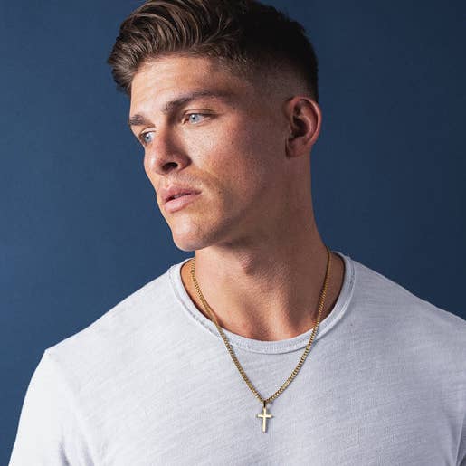 Gold Cross Necklace for Men on Cuban Chain – St. George