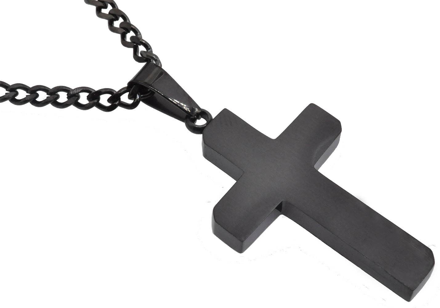 Men's Matt Black Stainless Steel Cross Pendant With 24" Curb