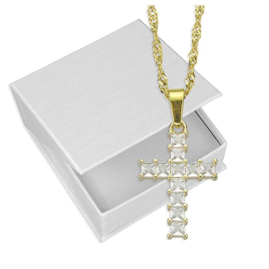 Gold tone necklace with 1 inch cross